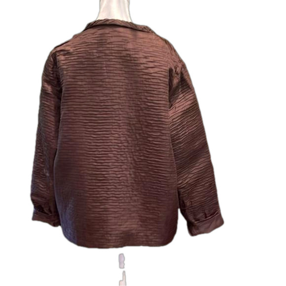 ANNE CARSON M brown silk textured  open jacket with pockets and fully lined. - Picture 4 of 7